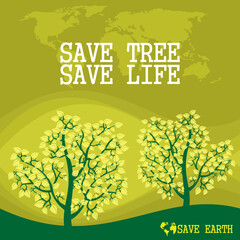 Save Tree, Save Live, Save Earth, illustration of an background with tree
