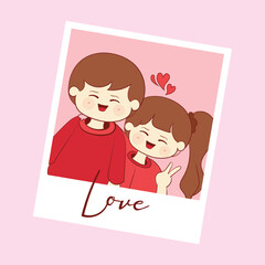 Illustration of cute cartoon character Couple of Lovers taking photo together on Valentine day
