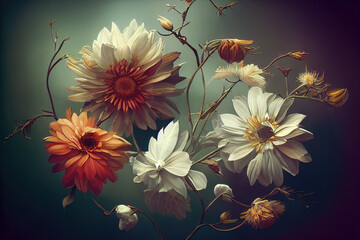 VIntage floral background, tender spring illustration with flowers