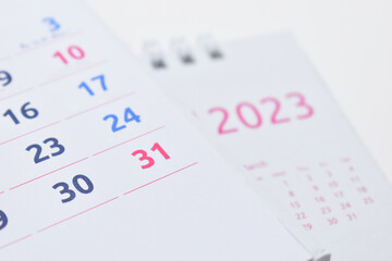 white calendar 2023 on white background