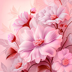 Wallpaper flowers in pastel pink. AI generated.