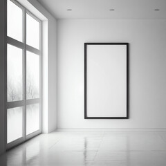 AI generated. Empty vertical Frame on minimalist Living Rooms Wall.