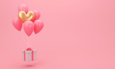 Valentine banner. Pink Background. Design of balloon. Poster, greeting card, headers for website. 3d render.