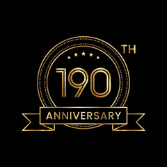 190th Anniversary logo design with gold color text and ribbon for celebration events, invitations, banners, posters, flyers, greeting cards. Line Art Design, Logo Vector Template