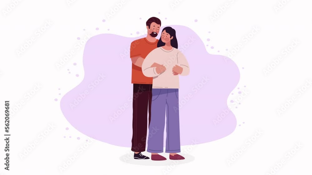 Poster happy lovers couple characters animation