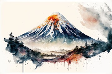 watercolor japan , fuji mountain, ai generated - obrazy, fototapety, plakaty