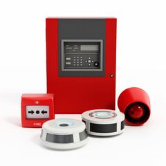 Fototapeta premium Fire Detection Alarm Monitor Panel System. 3D illustration