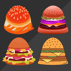 set of types of burger