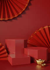 Chinese style display podium minimal for product backdrop. 3d rendering.