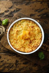 Homemade potato souffle with egg yolks