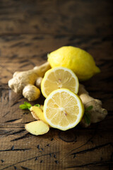 Fresh lemon with sliced ginger