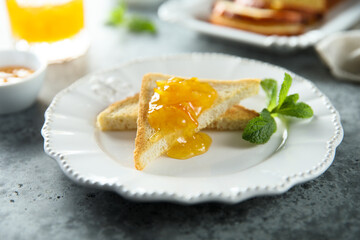 Fresh toast with orange marmalade