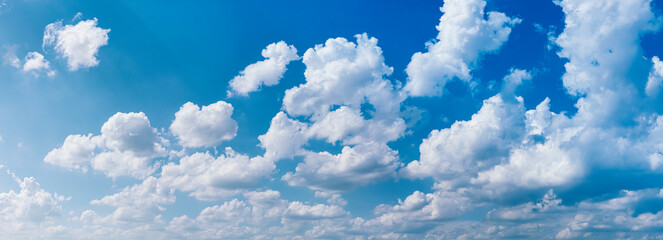 white clouds and blue sky background, panorama view