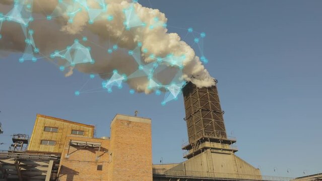 Environmental pollution visualization. Emission of solid substances into the atmosphere. White smoke from the factory chimney, visualization of the release of hazardous components