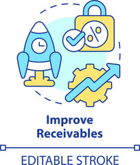 Improve receivables concept icon. Unpaid goods. Treasury management benefit abstract idea thin line illustration. Isolated outline drawing. Editable stroke. Arial, Myriad Pro-Bold fonts used