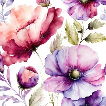 watercolor, ai generated, seamless pattern flowers