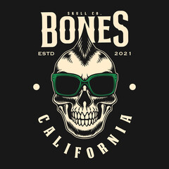Skull vintage vector design with monochrome style artwork