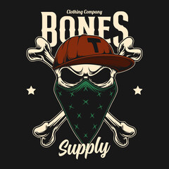 Skull vintage vector design with monochrome style artwork