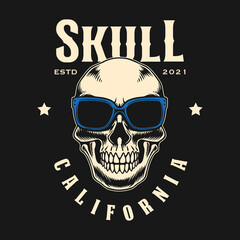 Skull vintage vector design with monochrome style artwork