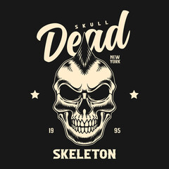 Vintage skull logo design vector with monochrome style