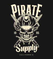 Pirate skull monochrome logo vintage design style