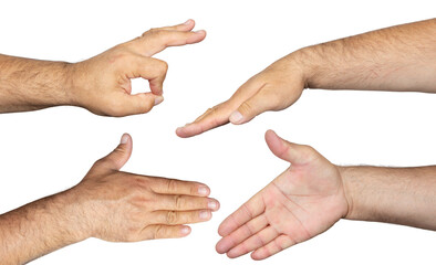 Set of man hand isolated on  transparent background