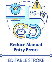 Reduce manual entry errors concept icon. Treasury management benefit abstract idea thin line illustration. Isolated outline drawing. Editable stroke. Arial, Myriad Pro-Bold fonts used