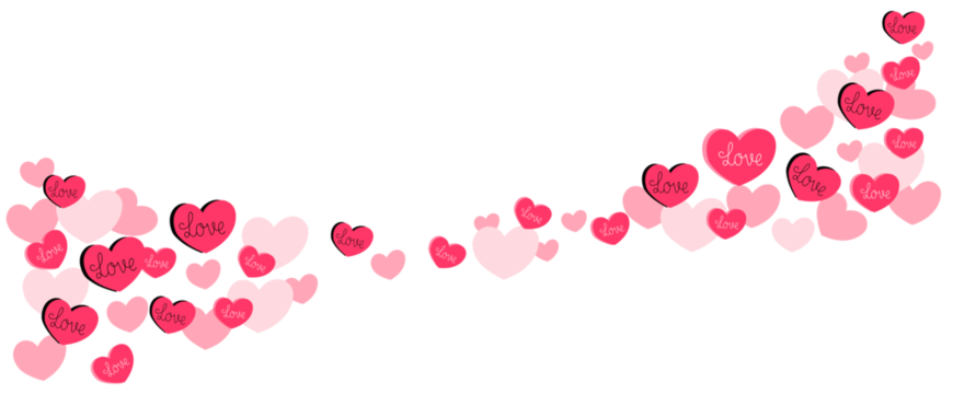 Cute seamless pink heart pattern with love text on white background for fabric print, paper card, textile, fashion on white background. Valentine's day, Wedding, Birthday, Love concept.