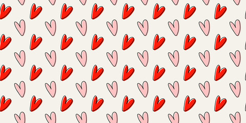 Red love heart seamless pattern illustration. Cute pink hearts background print. Valentines day holiday backdrop texture. Valentine's day background. Vector EPS 10