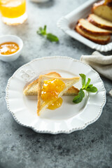 Fresh toast with orange marmalade