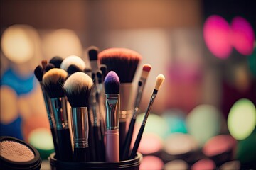 Professional makeup brushes and tools, ai generated