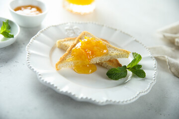 Fresh toast with orange marmalade