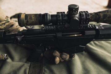 Close up picture of an optical rifle - obrazy, fototapety, plakaty