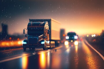 wet road. Transportation in raining day. Generative AI