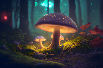 Fantasy Mushroom Light Wallpaper in the Jungle Background