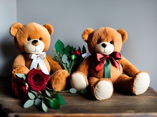Teddy bears and roses for Valentine's Day.	
