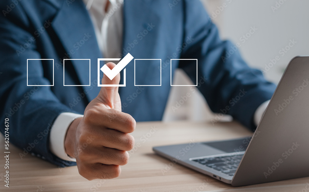Poster checklist concept. businessman checking mark on checkboxes. copy space.
