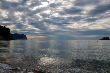 Seascape with sea, rocks, island