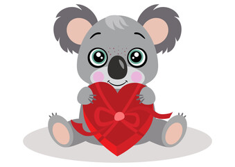 Obraz premium Loving koala holding a heart-shaped gift