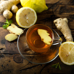 Healthy warming ginger tea with lemon