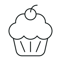 Black Line Cupcake Icon Clipart with Cherry Vector Illustration