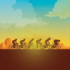 Silhouette of the cycling a bicycle Vector illustration.