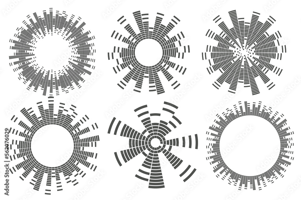 Aufkleber abstract circular equalizer. round audio eq soundwaves. graphic abstract frame. vector set