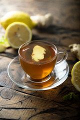 Healthy warming ginger tea with lemon