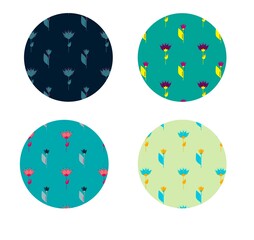 Set of abstract colorful circles with wildflowers