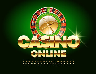 Vector premium Sign Casino Online. Golden 3D Font. Modern Alphabet Letters and Numbers.