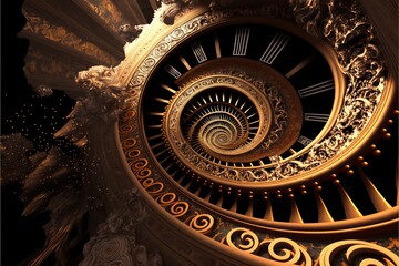 Magical fractal pattern circling endlessly into infinity, leading into a new dimension that looks like a structure