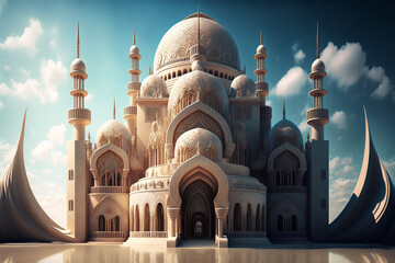 Fototapeta na wymiar Ramadan Kareem greeting photo of beautiful Arabic mosque and Islamic details. 