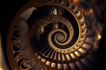 Obraz premium Magical fractal pattern circling endlessly into dark infinity, leading into a new dimension with hope