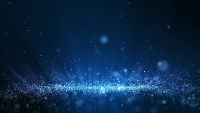 Seamless loop, Glitter white blue particles stage and light shine abstract background. Flickering particles with bokeh effect.  60 FPS 4096x2304 Px.